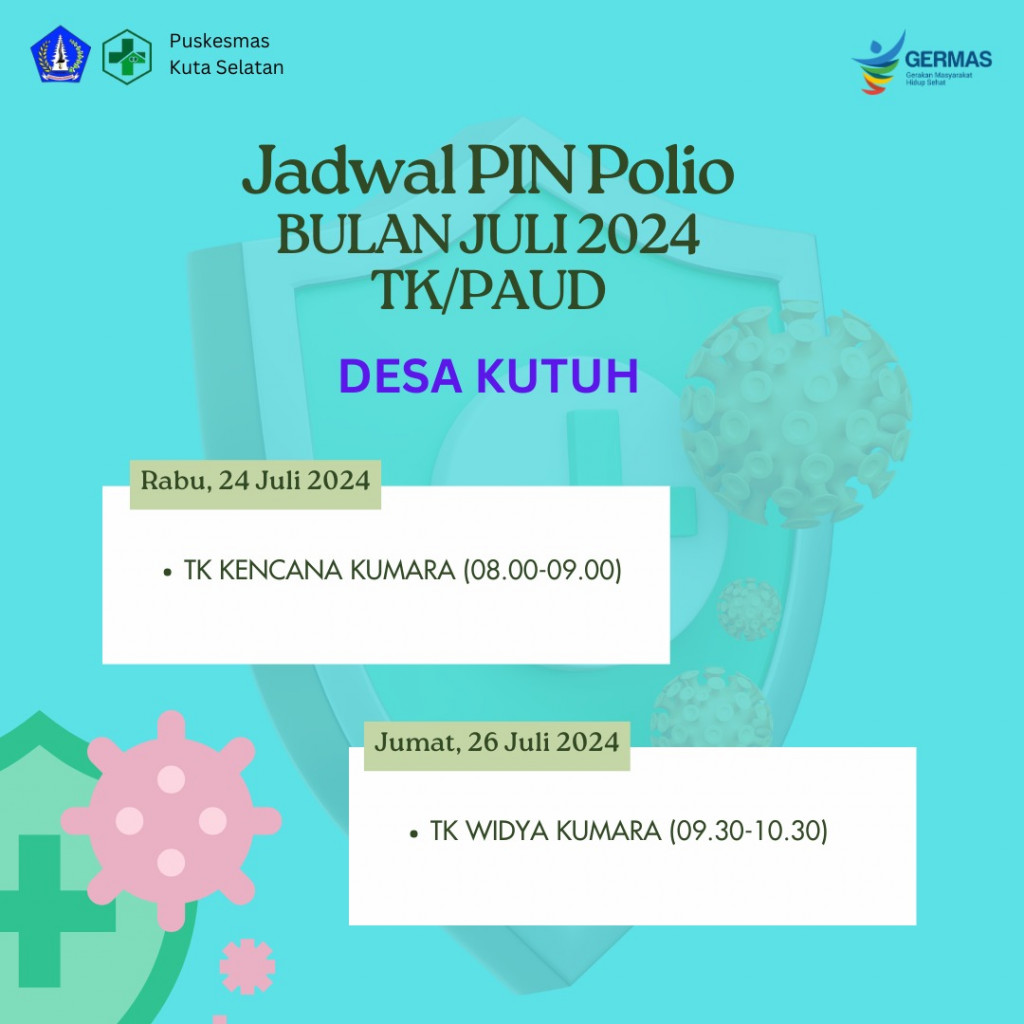 Jadwal Kegiatan Pin Polio Paud Tk Dan Sd Bulan Juli 2024